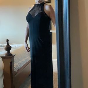 Full length black Christmas dress.